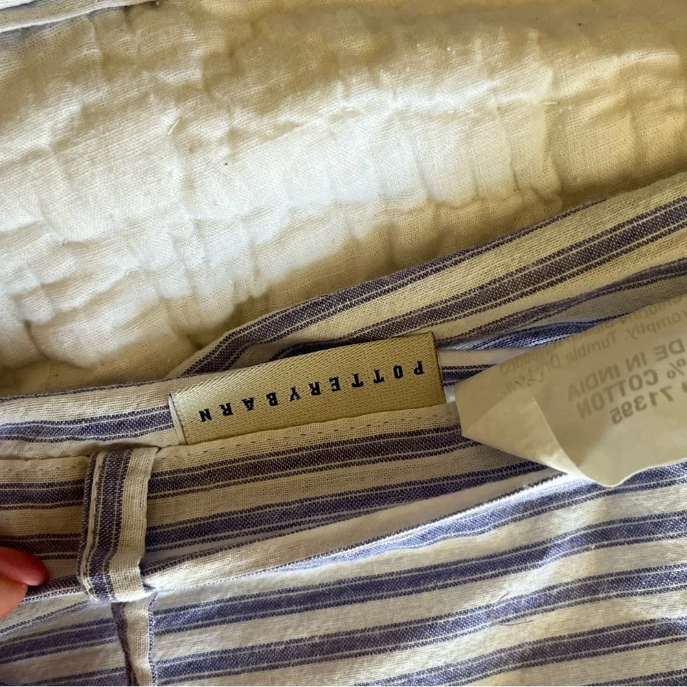 Pottery Barn Patchwork Quilted Pillow Shams Striped Backing 2pc Made in India